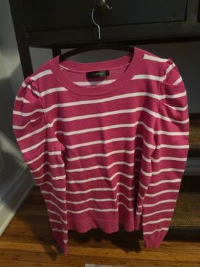 Zesica Pink & White Striped Crew Neck Sweater